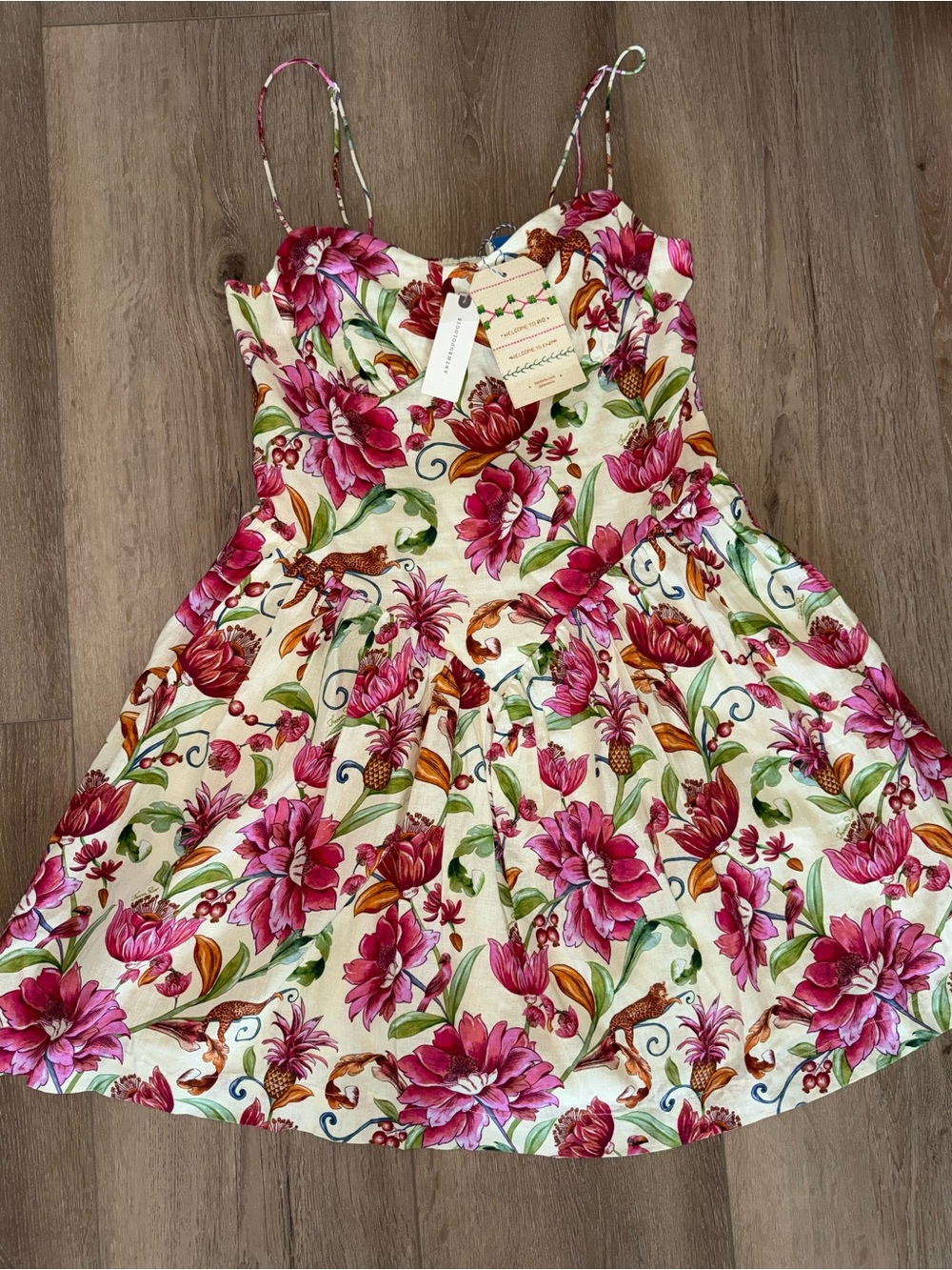 NWT Farm Rio Sweetheart Mini Dress Pink Floral Linen Blend Anthropologie Medium